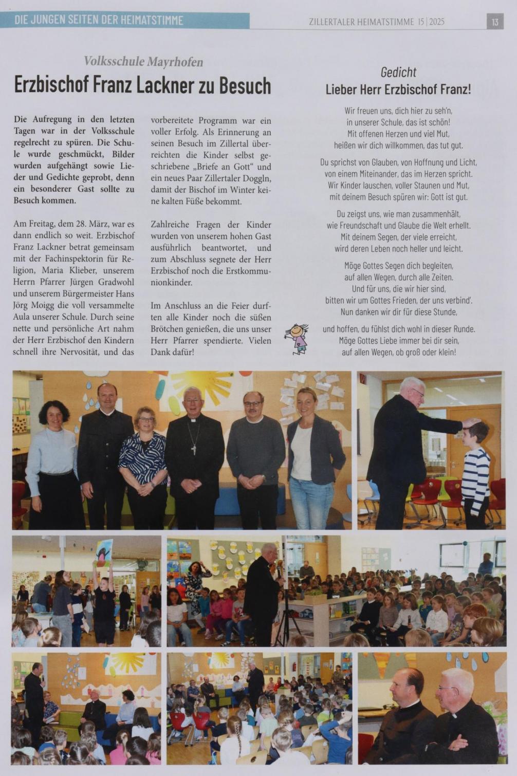 Erzbischof zu Besuch in der Volksschule Mayrhofen